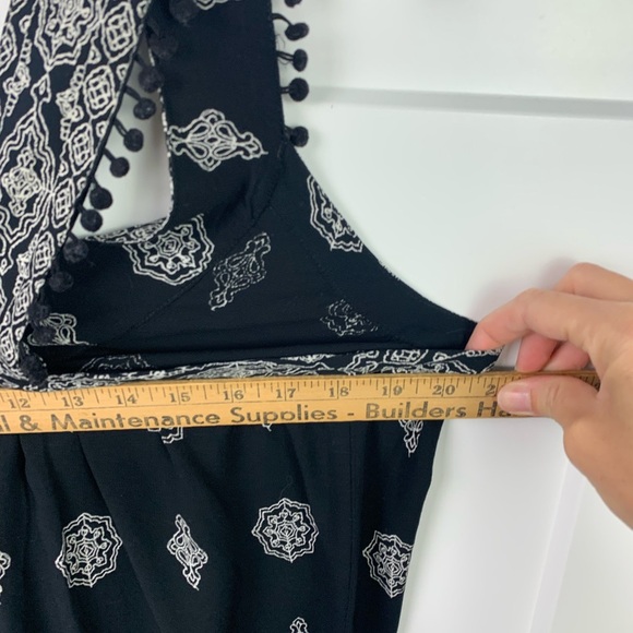 LOFT black Boho Tank Top LARGE Pom Trim V Neck - Picture 6 of 7